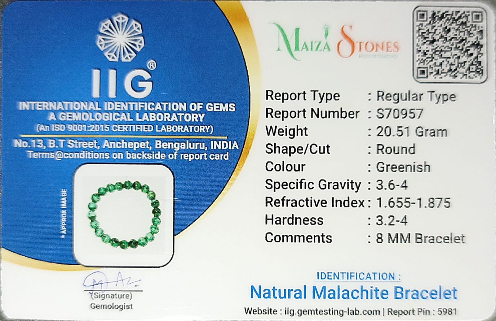 Natural Malachite AAA Bracelet 8mm With Certificate - Image 3