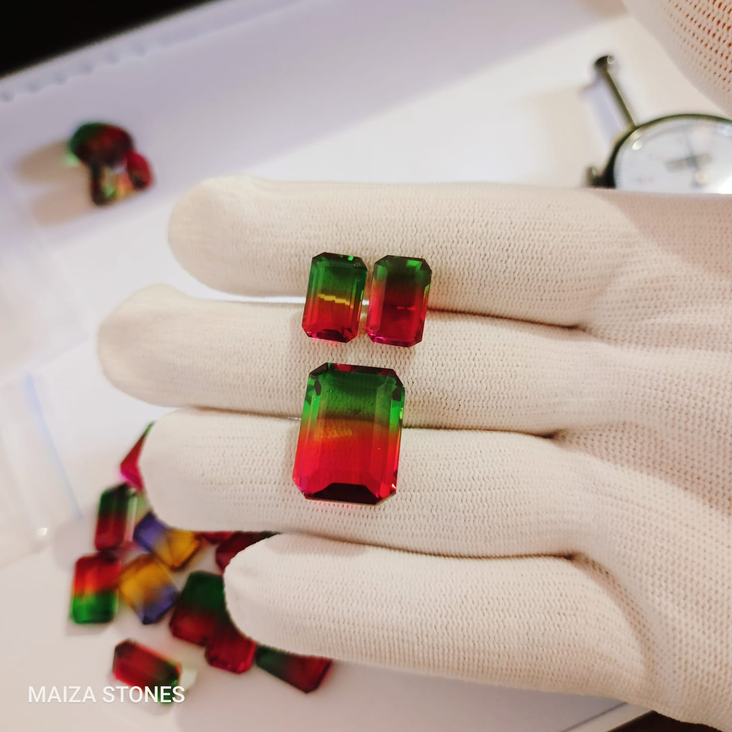 Doublet , Synthetic Stones 3 pin sets Rectanagle shape